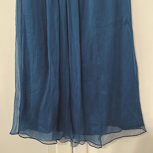 Amsale Silk Teal One Shoulder Strap Dress - Picture 11 of 14